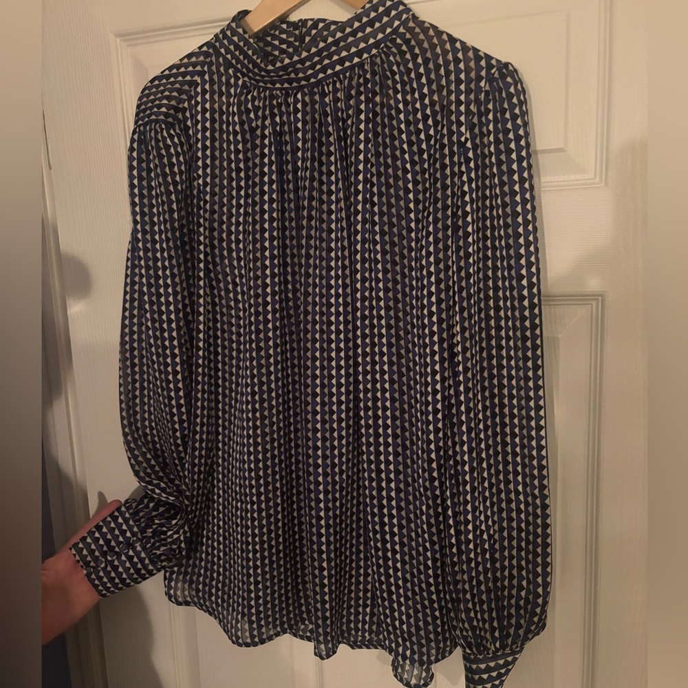 Blue and White Patterned Blouse
